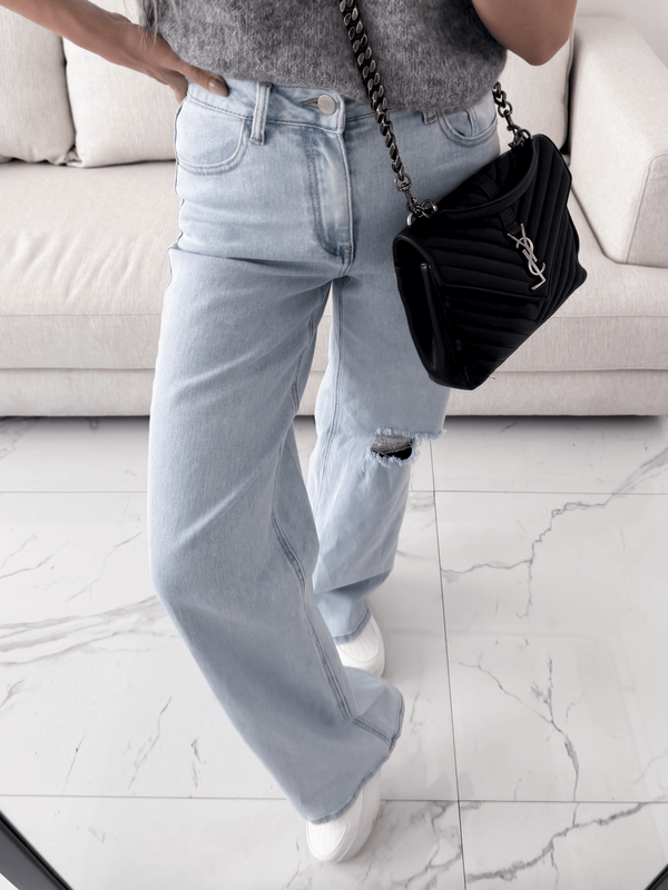 KORFU - SPODNIE TYPU BAGGY JEANS W KOLORZE JASNEGO JEANSU