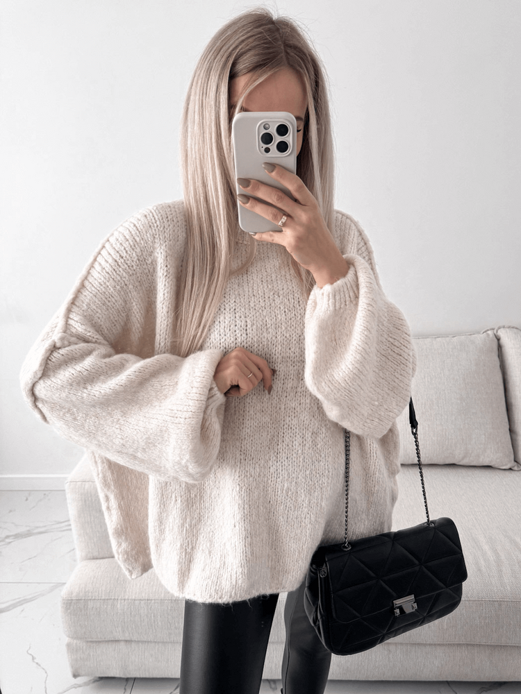 TULA - SWETER OVERSIZE Z WEŁNĄ BEŻ