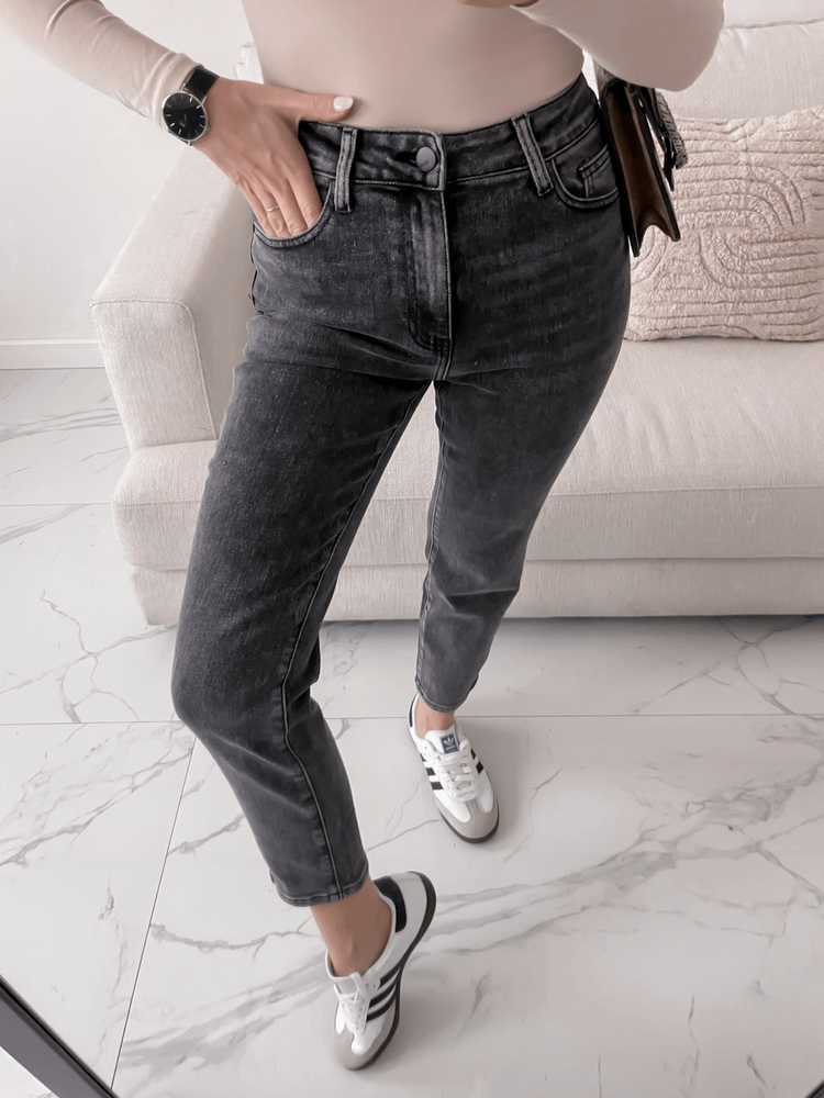 CORALIE - SPODNIE JEANSOWE TYPU MOM FIT GRAFIT