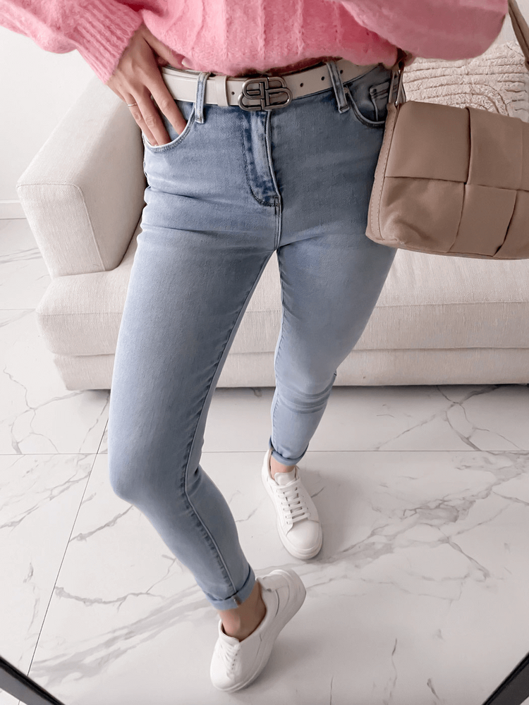 DARBY - SPODNIE JEANSOWE TYPU SKINNY PUSH UP Z WYSOKIM STANEM JASNY JEANS