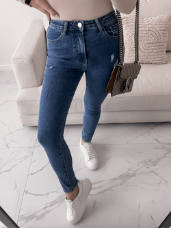 LENNIE - SPODNIE JEANSOWE TYPU SKINNY Z WYSOKIM STANEM CIEMNY JEANS