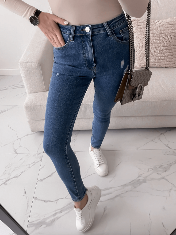 LENNIE - SPODNIE JEANSOWE TYPU SKINNY Z WYSOKIM STANEM CIEMNY JEANS