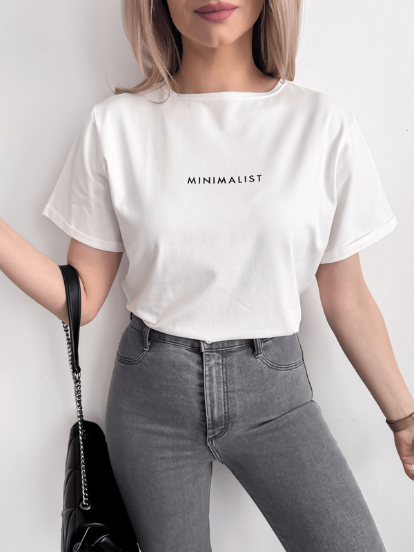 MINIMALIST - BAWEŁNIANY T-SHIRT BASIC Z NADRUKIEM ECRU