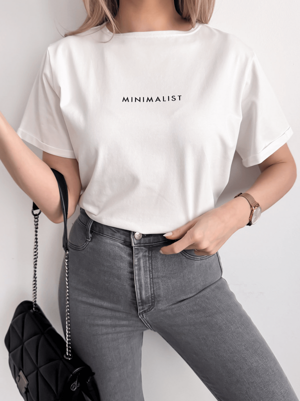 MINIMALIST - BAWEŁNIANY T-SHIRT BASIC Z NADRUKIEM ECRU