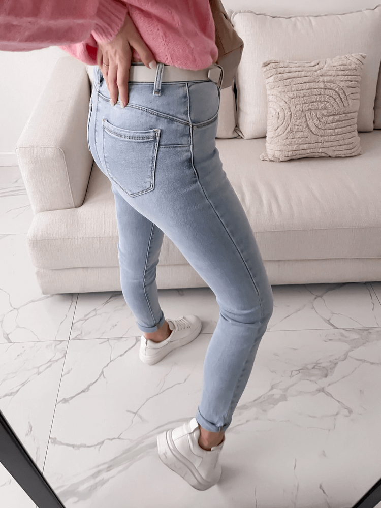 DARBY - SPODNIE JEANSOWE TYPU SKINNY PUSH UP Z WYSOKIM STANEM JASNY JEANS